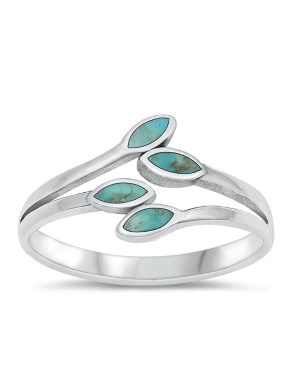 NWT- Women's Genuine Turquoise Sterling Silver (925) Leaves Ring, Multiple Sizes